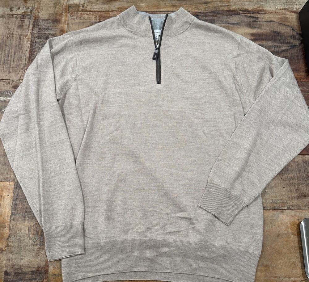 Peter Millar Men’s XL Merino Wool Silk Quarter Zip Sweater Beige Tan Pullover